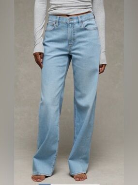 New AE American Eagle Stovepipe Wide Leg High-waist Light Denim Jeans 6 Short